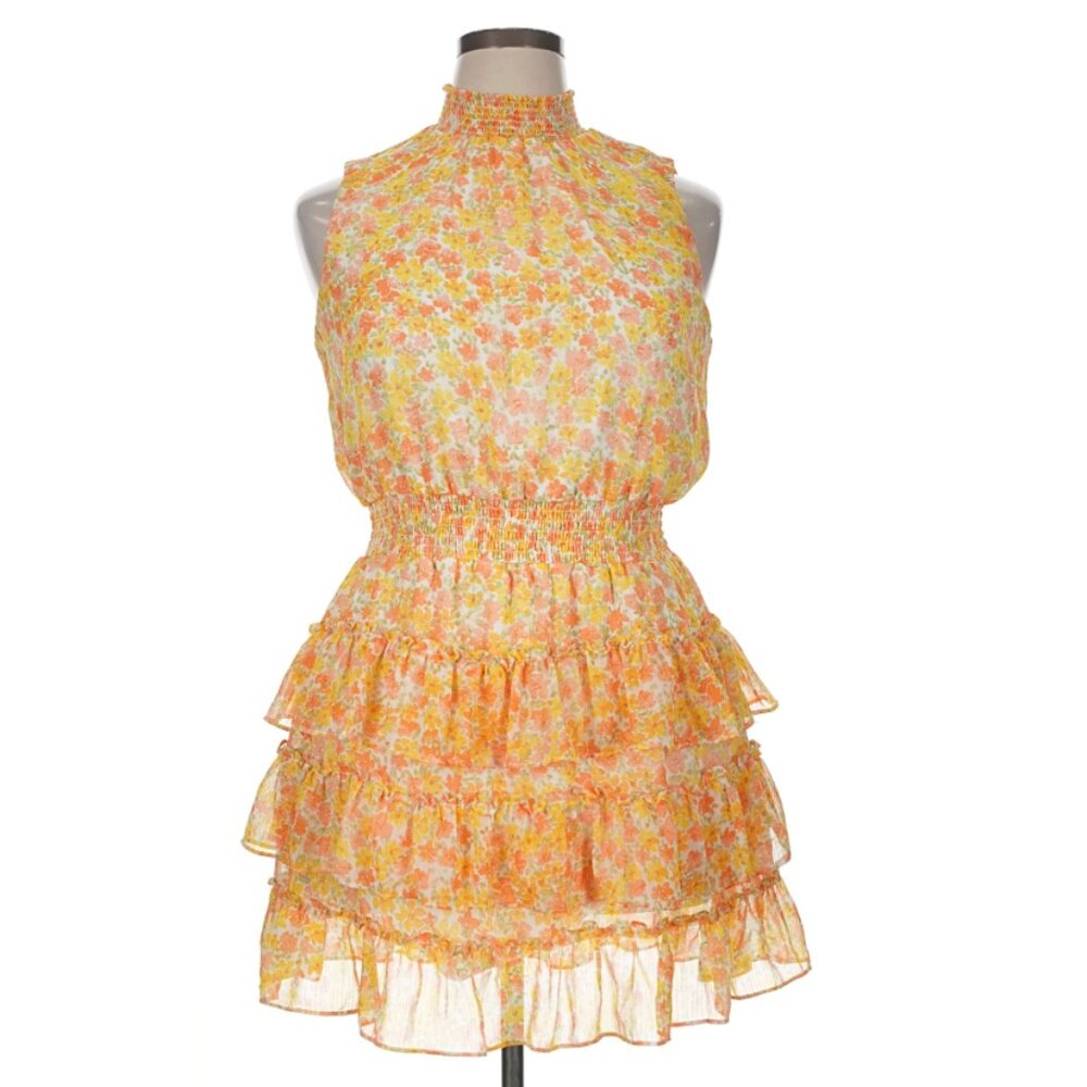 1.State Women's Sleeveless Floral Smocked Tiered Mini Dress - Size X Large